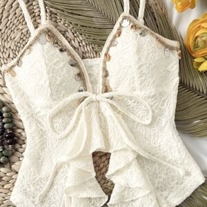 Elegant Lace Sleepwear Top in Cream